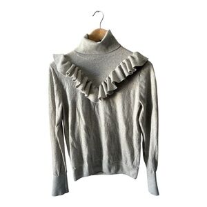 J.Crew Tippi Ruffle Turtleneck Sweater Gray Merino Wool Size L